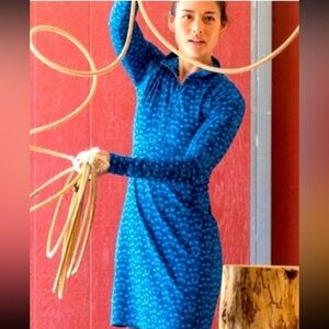 Title Nine Women’s Dream Getaway Venetian AOP 1/4 Zip Midi Dress Blue Size M